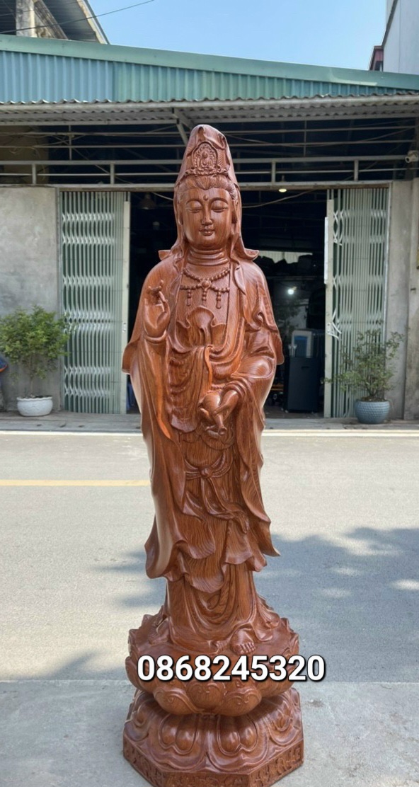 Tượng phật bà quan âm bồ tát gỗ hương đá kt cao 100×33×33cm