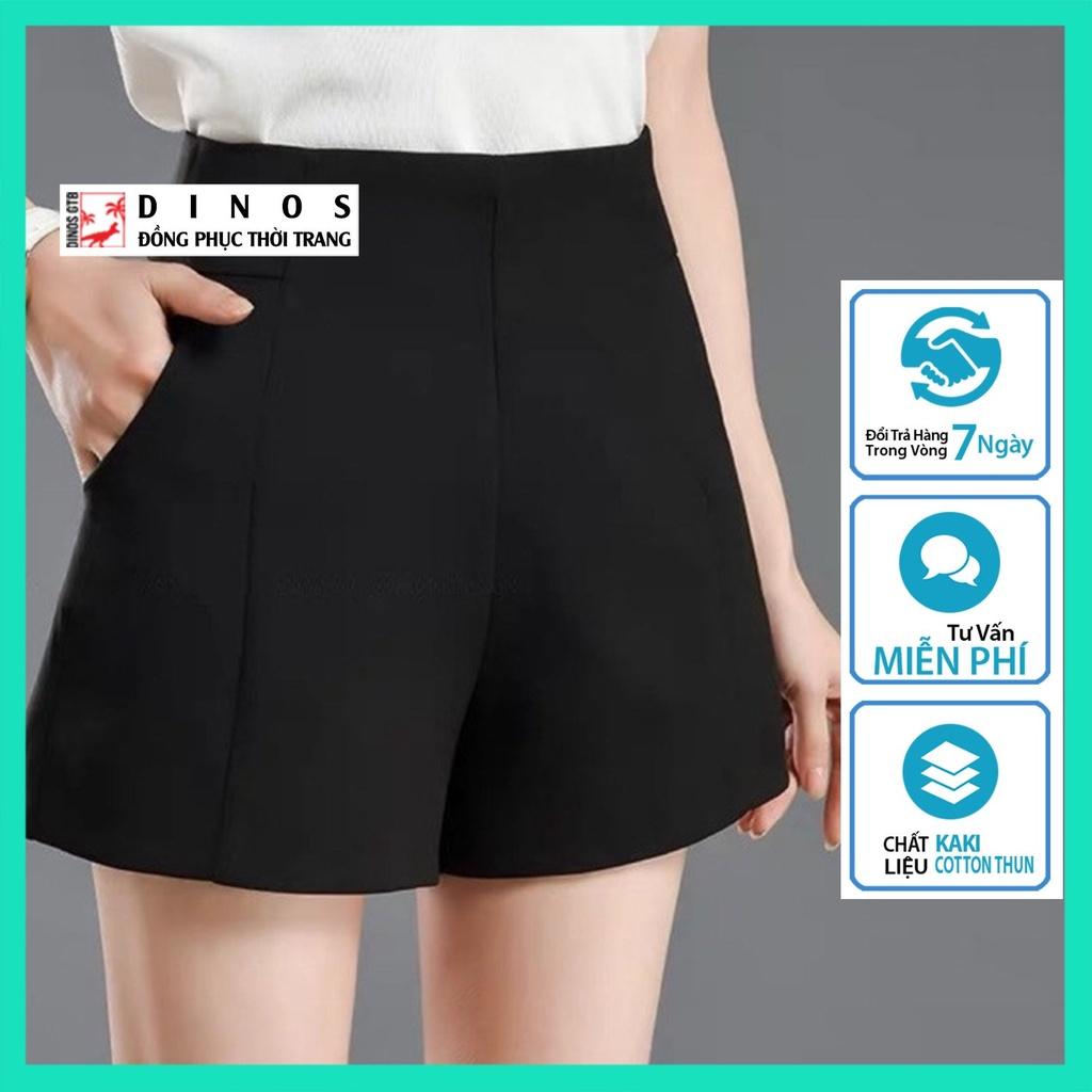 Quần short nữ lưng cao, Quần sooc nữ ngắn cạp cao kiểu trơn khoá kéo sườn
