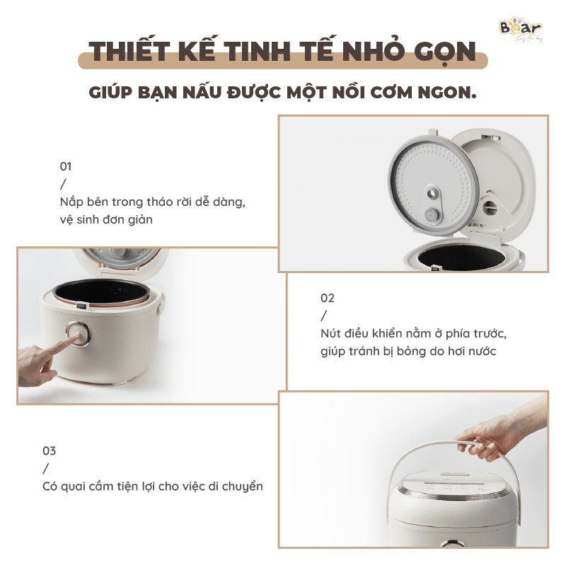 Nồi Cơm Cao Tần, Nồi Cơm Điện Thông Minh Đa Năng BEAR SB-NC30A Nấu Cơm Cực Ngon Dung Tích 3 Lít Công Suất 600 W - Hàng Chính Hãng