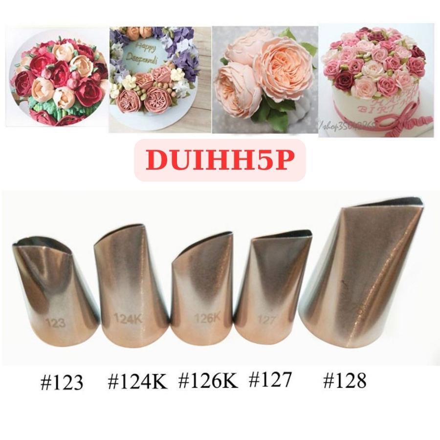 Đui Bắt Kem Hoa Hồng Combo Bộ Set 5 Đầu 123 124K 126K 127 128 Tạo Hình Dụng Cụ Làm Bánh Kem Sinh Nhật