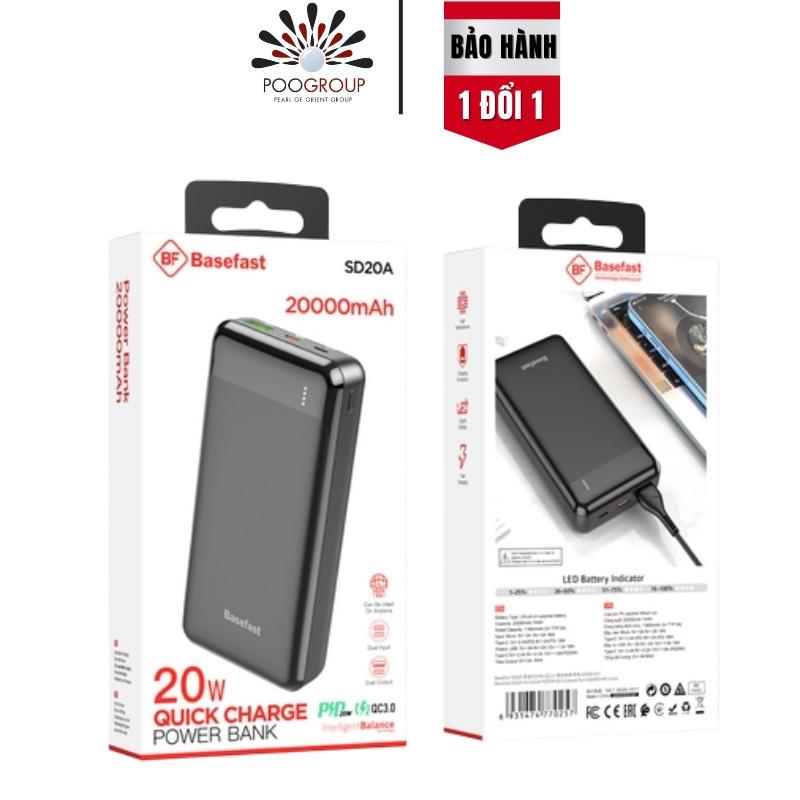 Pin sạc dự phòng Basefast SD20A 20000mAh PD, QC 3.0,VOOC sạc nhanh 20w cho tất cả dòng điện thoại mới cao cấp - Hàng chính hãng