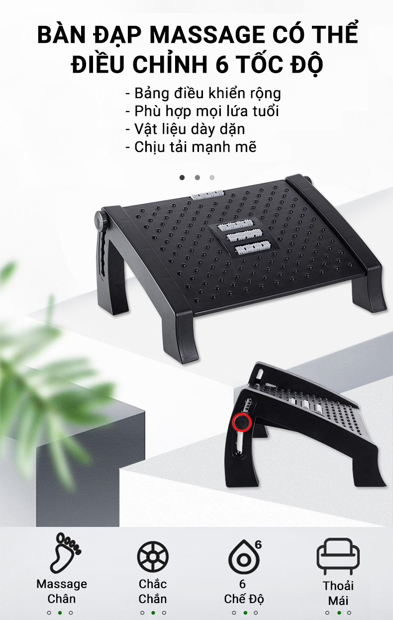 Ghế Gác Chân Văn Phòng Công Thái Học Ergonomic Footrest KUNBE Điều Chỉnh 6 Mức Chiều Cao Massage Chân Bản Cao Cấp