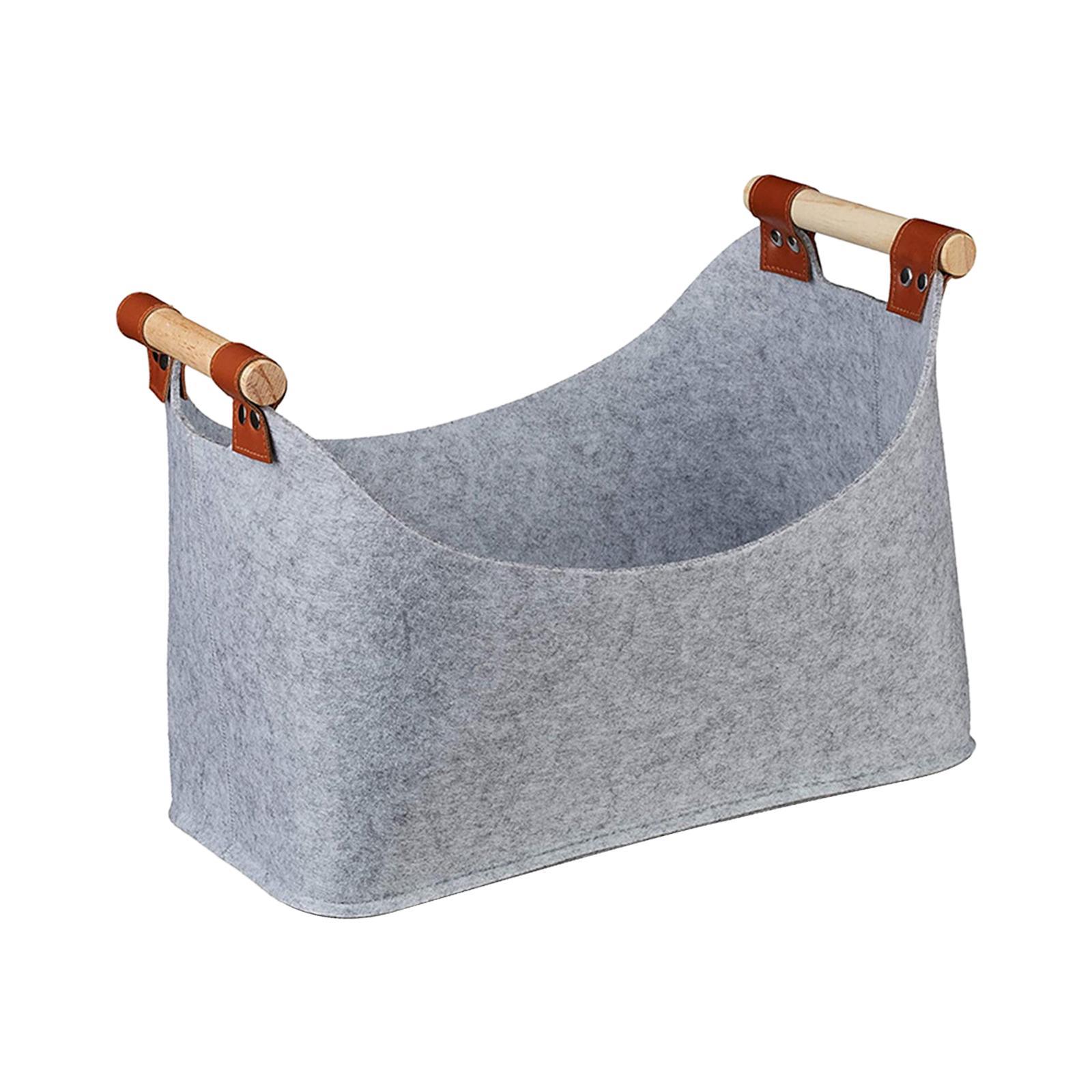 Felt Bag with Wooden Handle Thickened Rack Barbecue Log Tote Bag for Camping