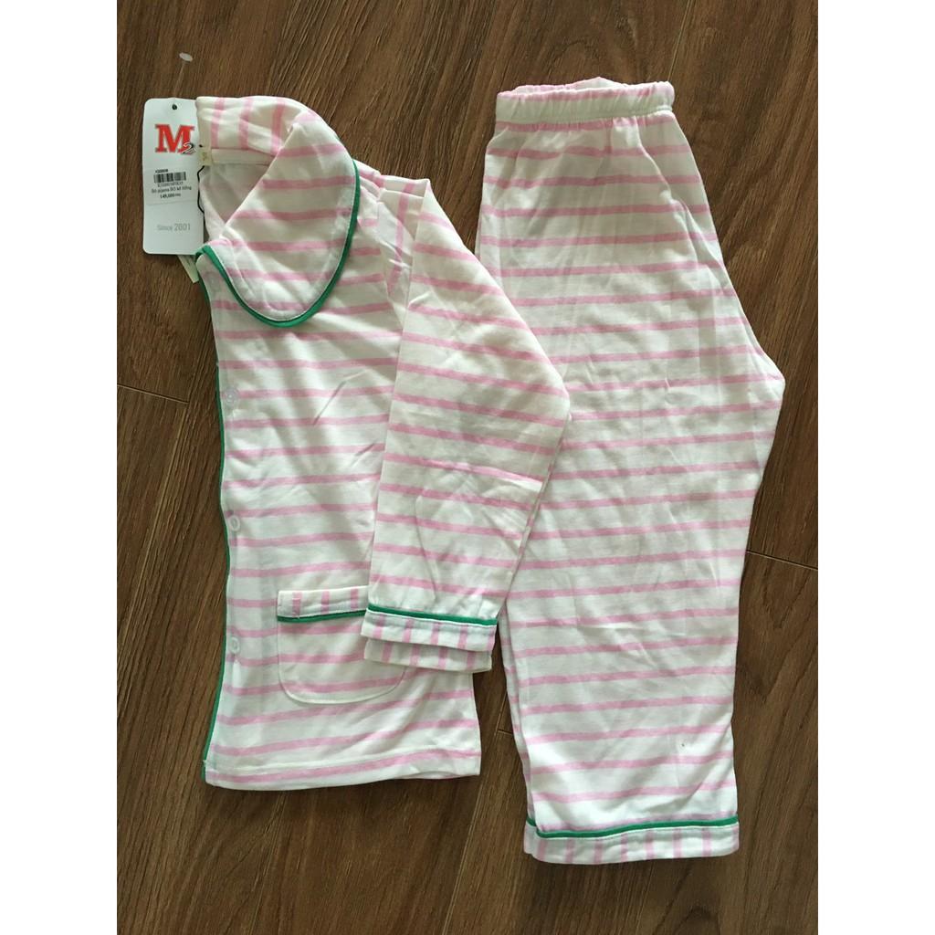 Bộ ngủ Pijama dài tay cho bé hàng xuất thun cotton mềm mại thoải mái kẻ hồng XanhHouse