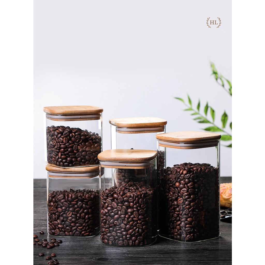 Hũ Thủy Tinh Vuông Nắp Gỗ Tre Kín Hơi Đựng Thực Phẩm, Gia Vị Tiện Dụng | Lọ thuỷ tinh nắp gỗ tre chất liệu Borosilicate