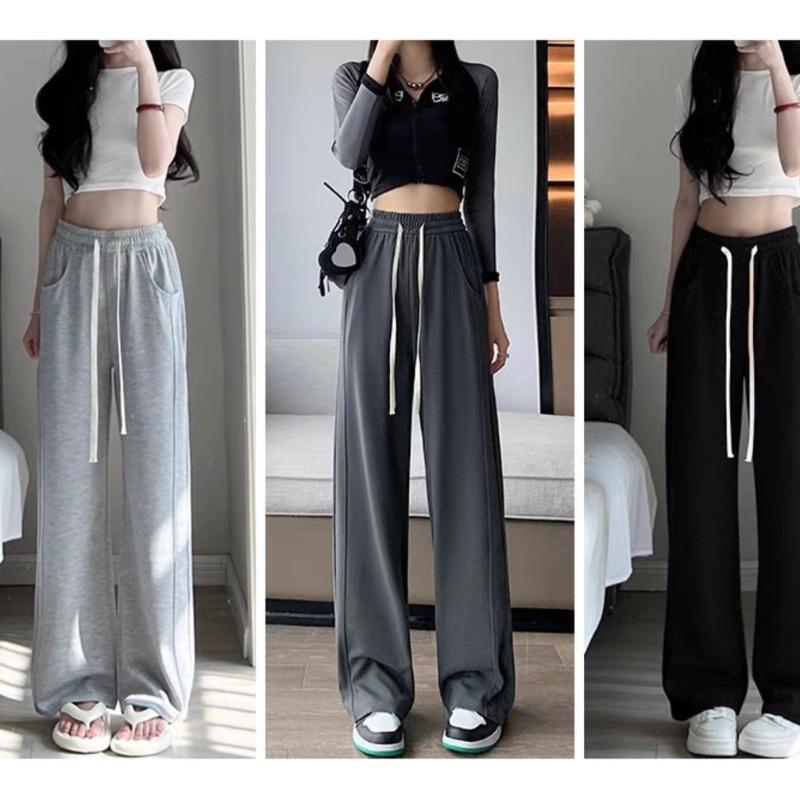 Quần thun dài bigsize nữ ống rộng phối dây cột trắng bản lưng chun co giãn Bigsize Cô Nhỏ - Q14 - Màu Đen