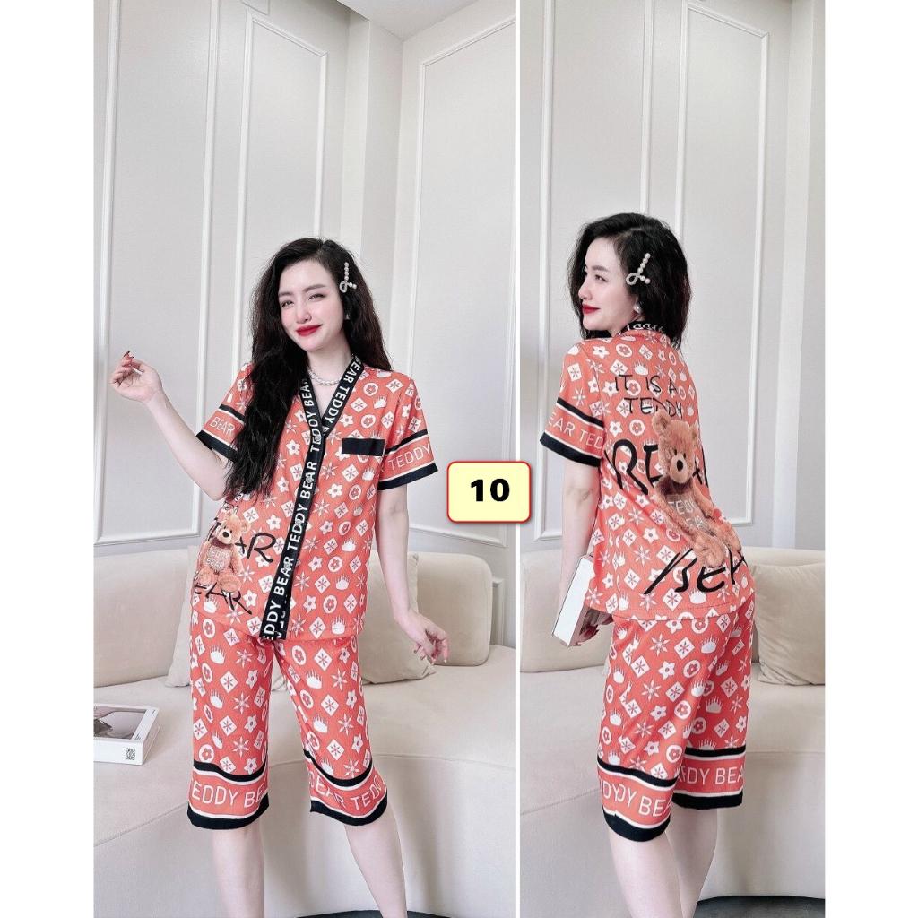Bộ Mặc Nhà Quần Lững,Áo Cổ V, Lụa Xước 45-58kg