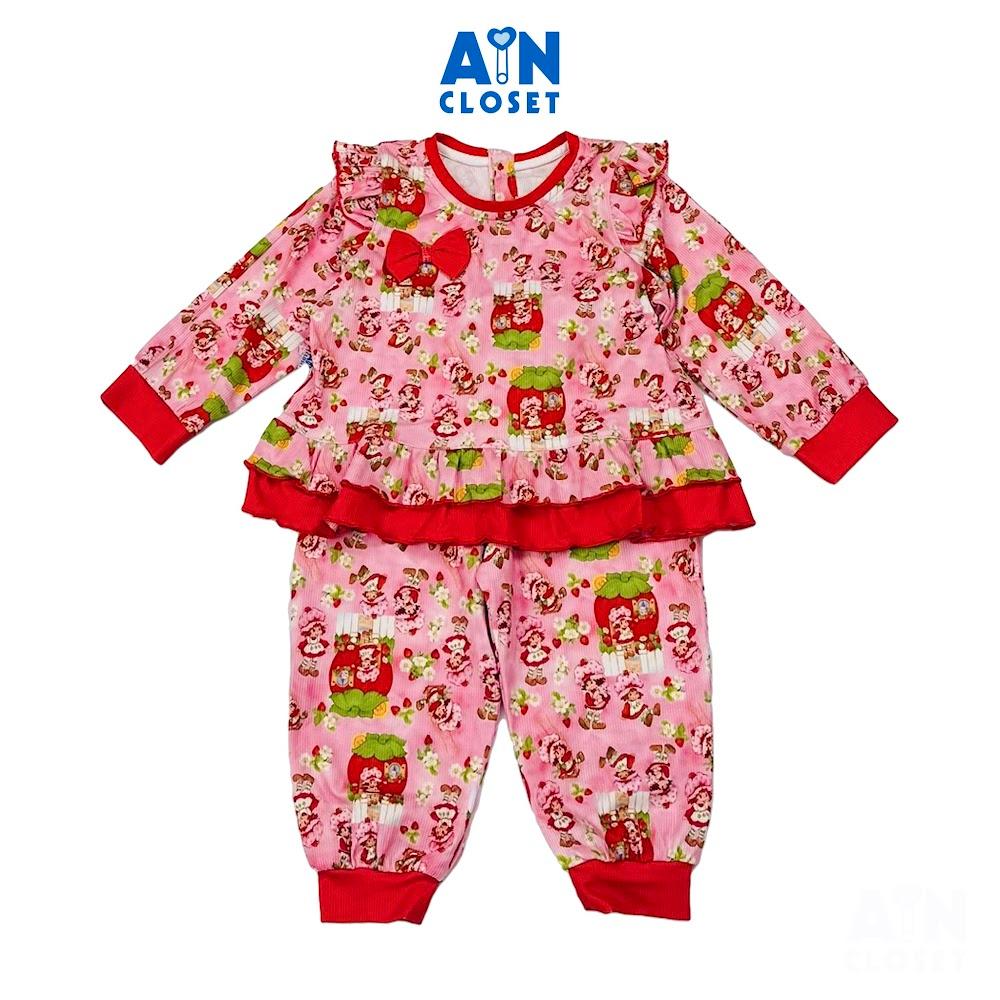 Bộ quần áo Dài bé gái họa tiết Nàng Dâu Đỏ Thun cotton - AICDBGANUJIG - AIN Closet