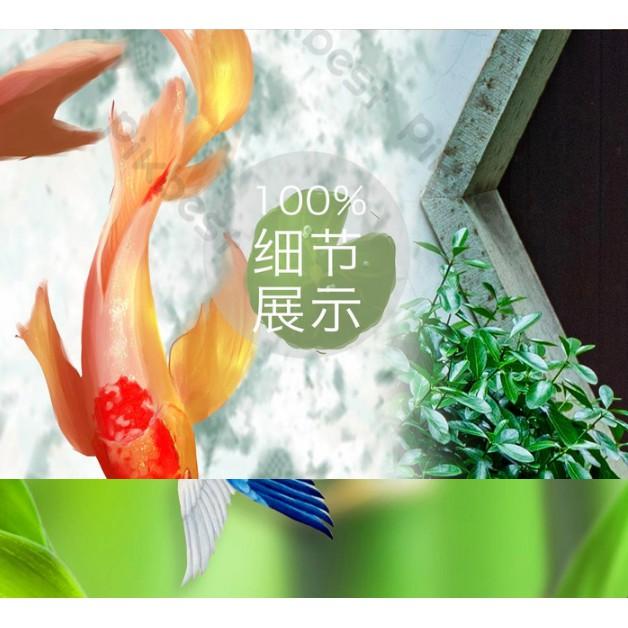 Tranh dán tường Tranh hoa mẫu đơn và đàn cá chép vui vẻ, tranh dán tường 3d hiện đại MS992587