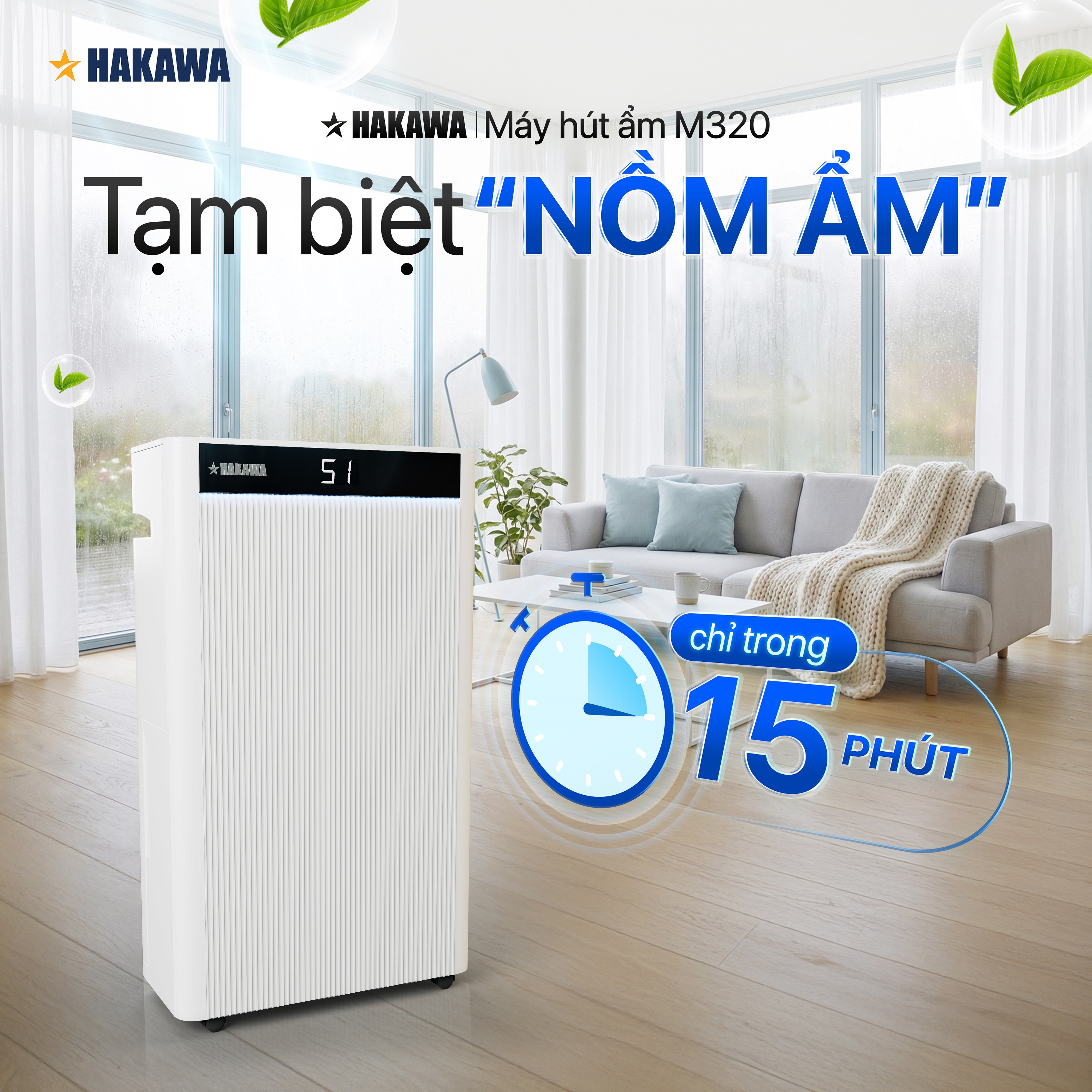 Máy hút ẩm Airdog Hakawa M320 Công Nghệ Khí Nén – Hút Nhanh, Giảm Ẩm Nồm, Dùng Cho Phòng 60m² - Hàng Chính Hãng