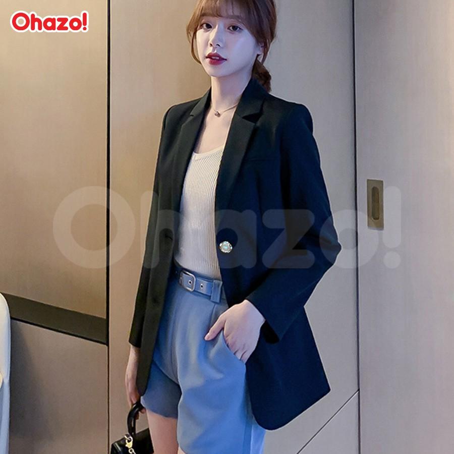 Áo vest nữ blazer suit dài tay Hàn Quốc màu trơn quý phái - Cúc áo ngọc ngà sang trọng - AG118