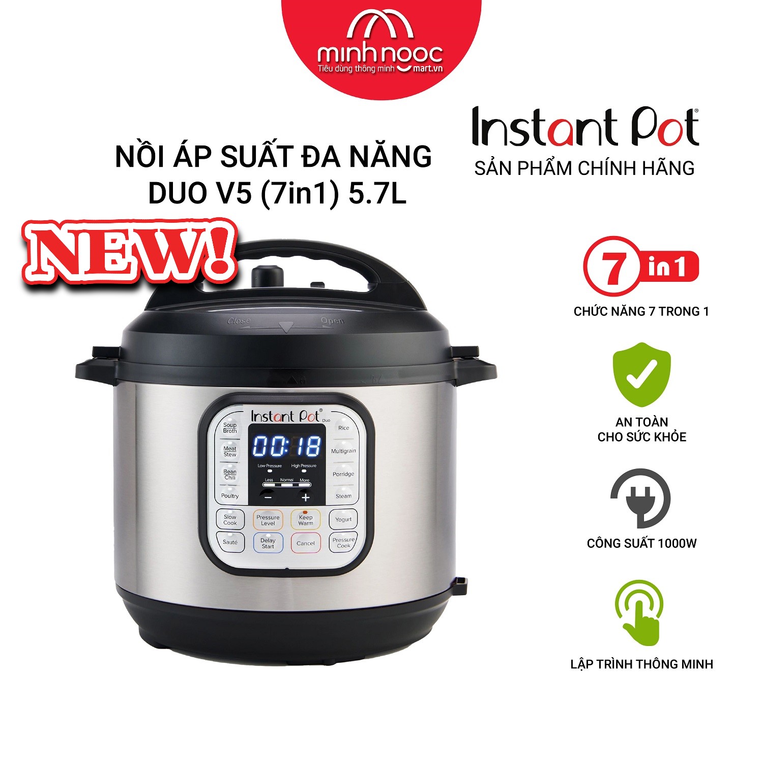 [Hàng chính hãng Instant Pot] Nồi Áp Suất Điện Đa Năng Instant Pot Duo V5, dung tích 5,7L, 7-in-1_NEW