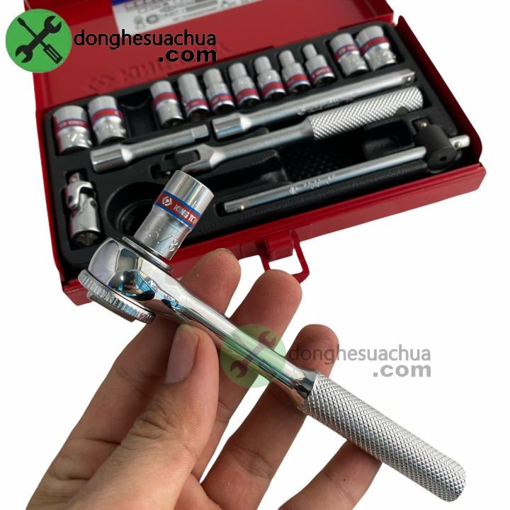 Bộ tuýp 1/4 hệ inch Kingtony 2019SR03 có 18 chi tiết loại 12 cạnh