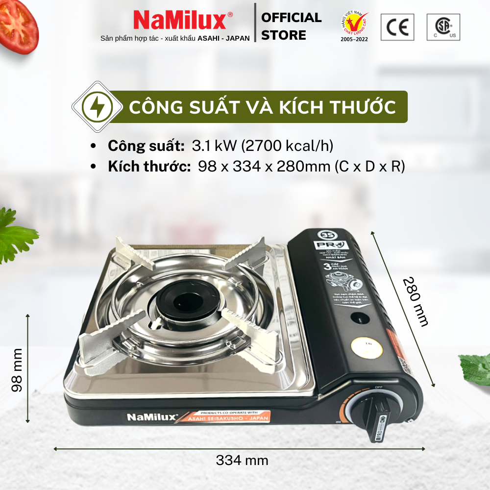 Bếp Gas Mini Cao Cấp PRO 3S NH-P3033PS│Van Ngắt Gas An Toàn 3 cấp│Công Suất Mạnh 3.1 Kw (2.700 kcal/giờ) - Hàng Chính Hãng