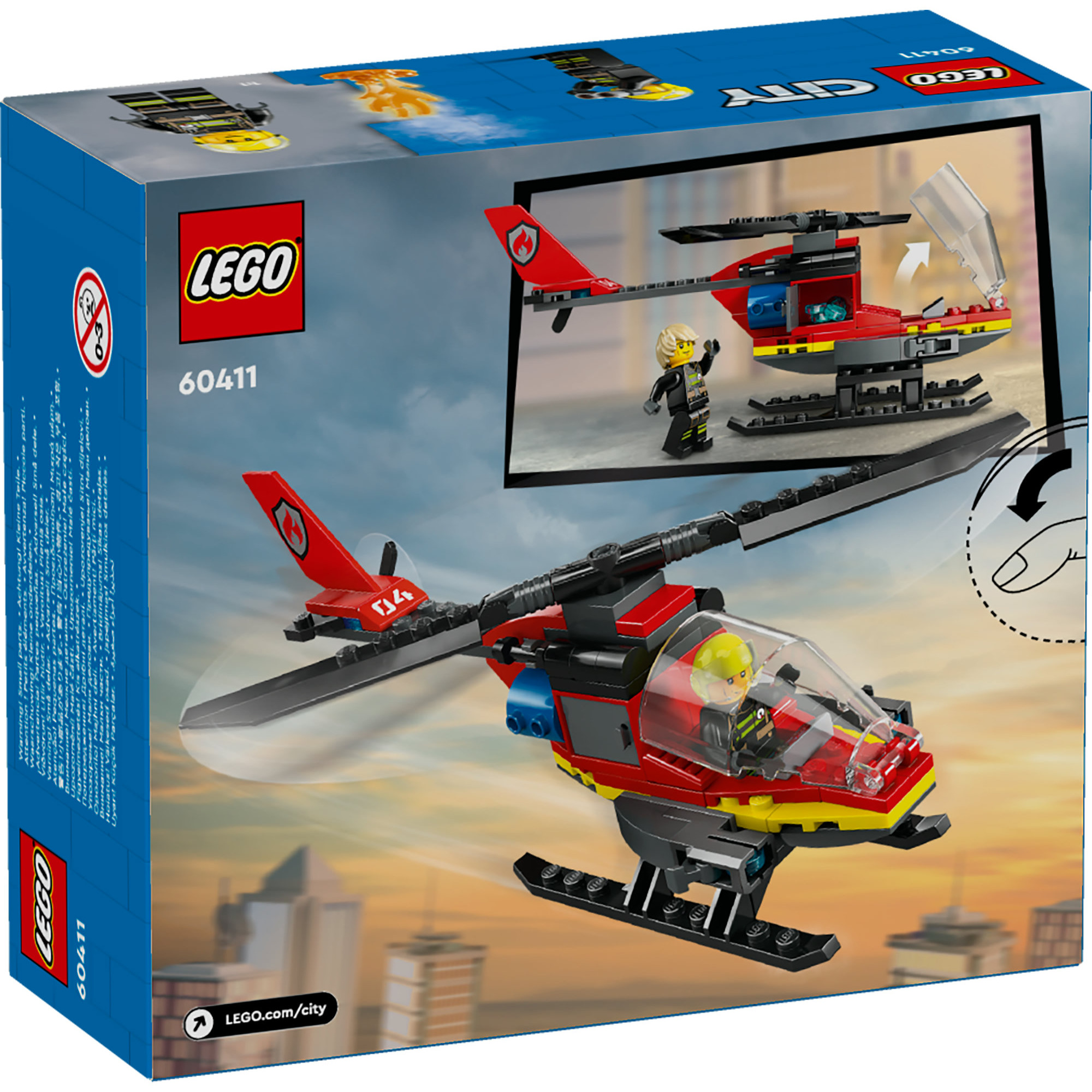 LEGO CITY 60411 Đồ chơi lắp ráp Trực thăng cứu hỏa (85 chi tiết)