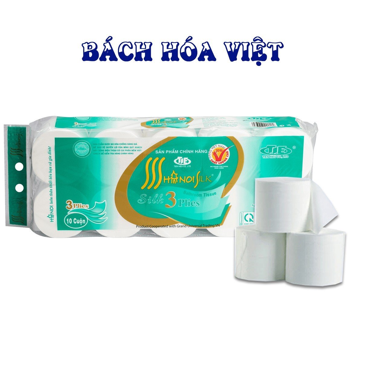 Giấy Vệ Sinh Hà Nội Xanh 4 Lớp Không Lõi Mềm - Dai - Thấm Hút Tốt (10 Cuộn 1 Bịch)