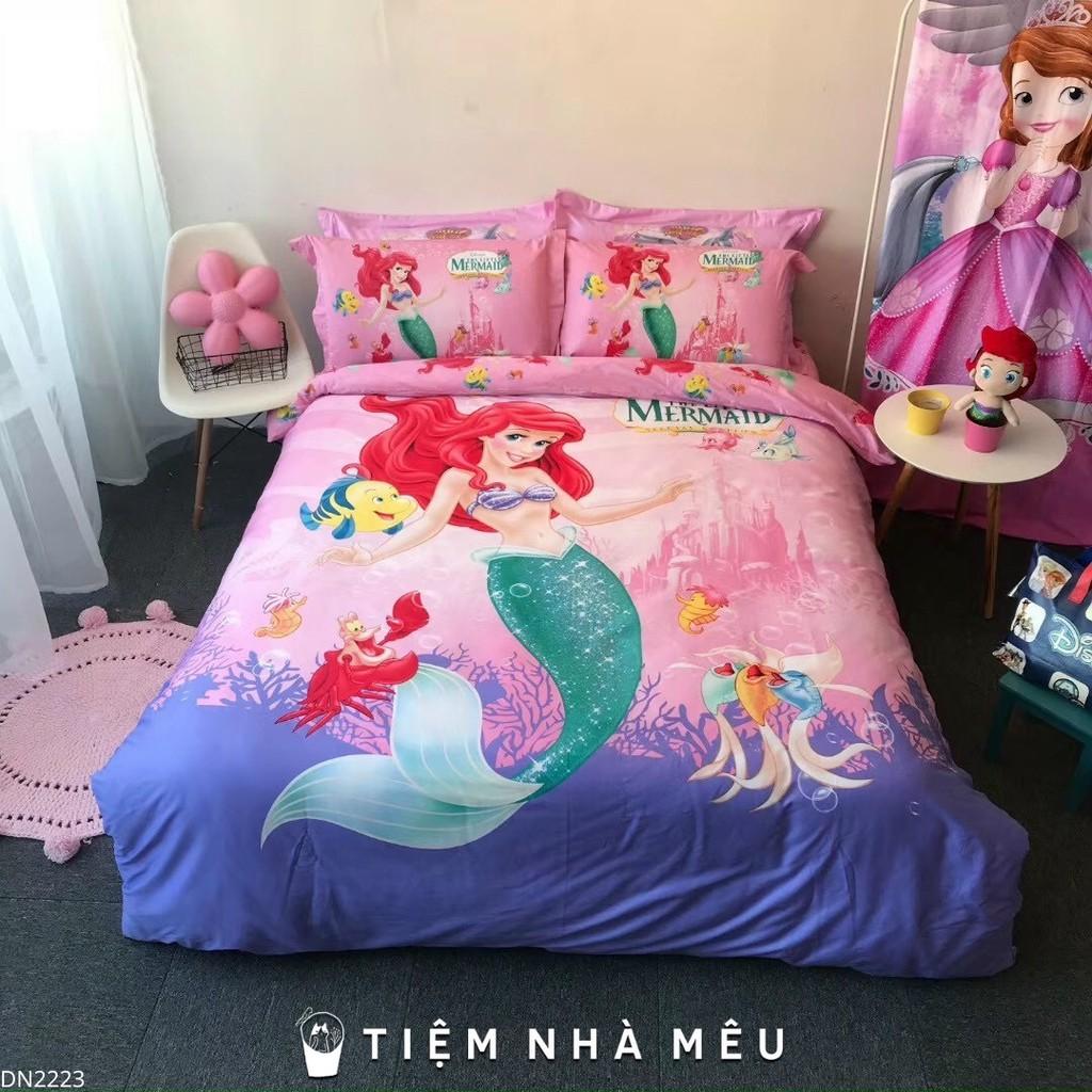 Bộ Chăn Ga Gối Cotton 100% m6/m8/2m -Tiệm Nhà Mêu DISNEY 5D Hoạt Hình Cao Cấp Cho Bé Gái
