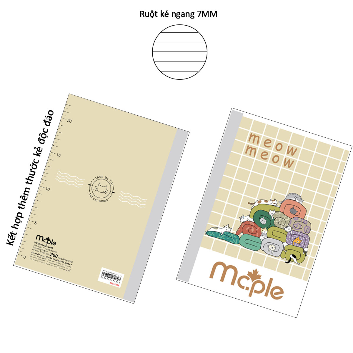 [THIẾT KẾ 2024] Vở kẻ ngang B5 MC.PLE Mc.ple 200 trang MEOW MEOW MS2089, định lượng 60gsm, độ trắng 92% ISO - Sổ tập vở chất lượng, bám mực tốt
