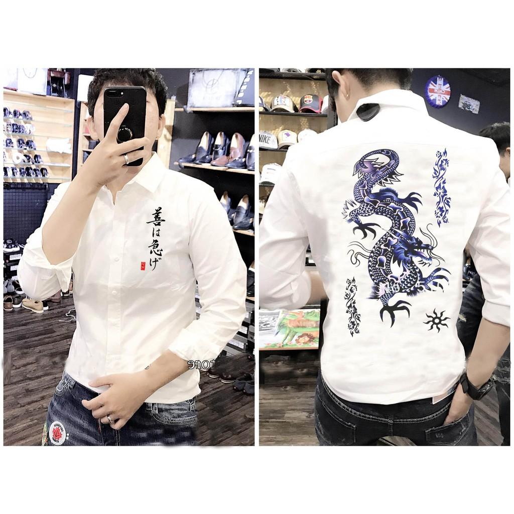 Áo Sơ Mi Nam Trắng Họa Tiết Rồng