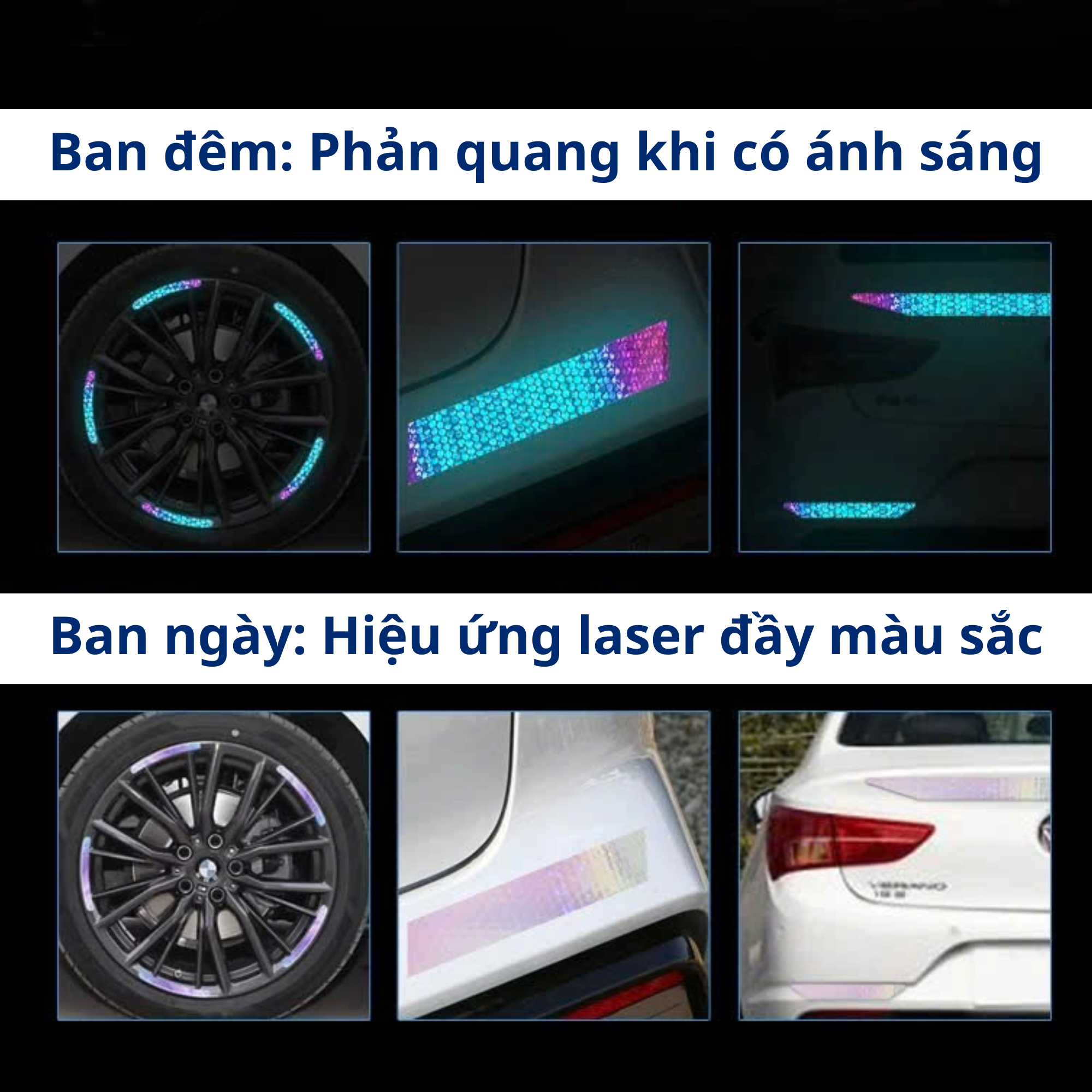 Băng Keo Phản Quang Đa Sắc Dán Xe Decal Phản Sáng Trang Trí Mâm Xe Cầu Thang Nhà Kho An Toàn Vào Ban Đêm