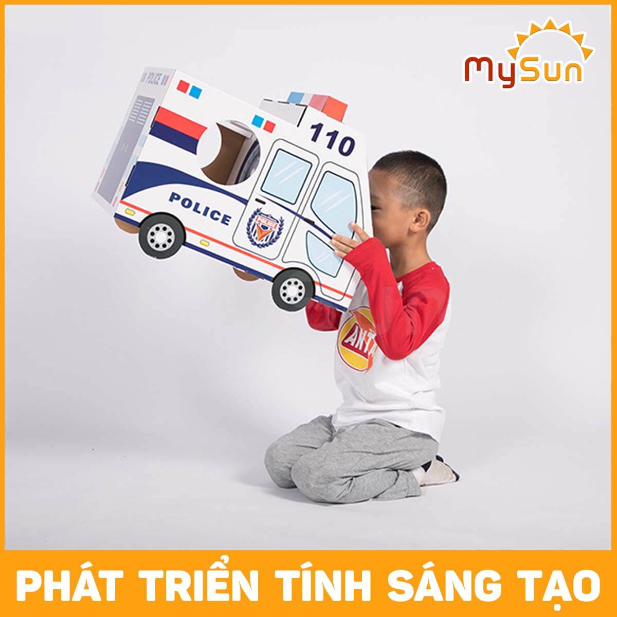 Đồ chơi hóa trang cho bé MySun, tự lắp ghép làm hộp mô hình xe ô tô bằng giấy bìa carton
