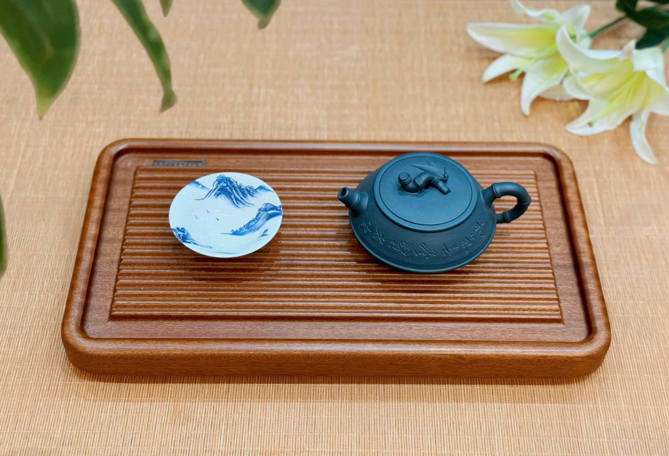 KHAY TRÀ SỌC - GỖ HỒNG - SIZE NHỎ - KÍCH THƯỚC 40x22CM - WOOD TEA TRAY