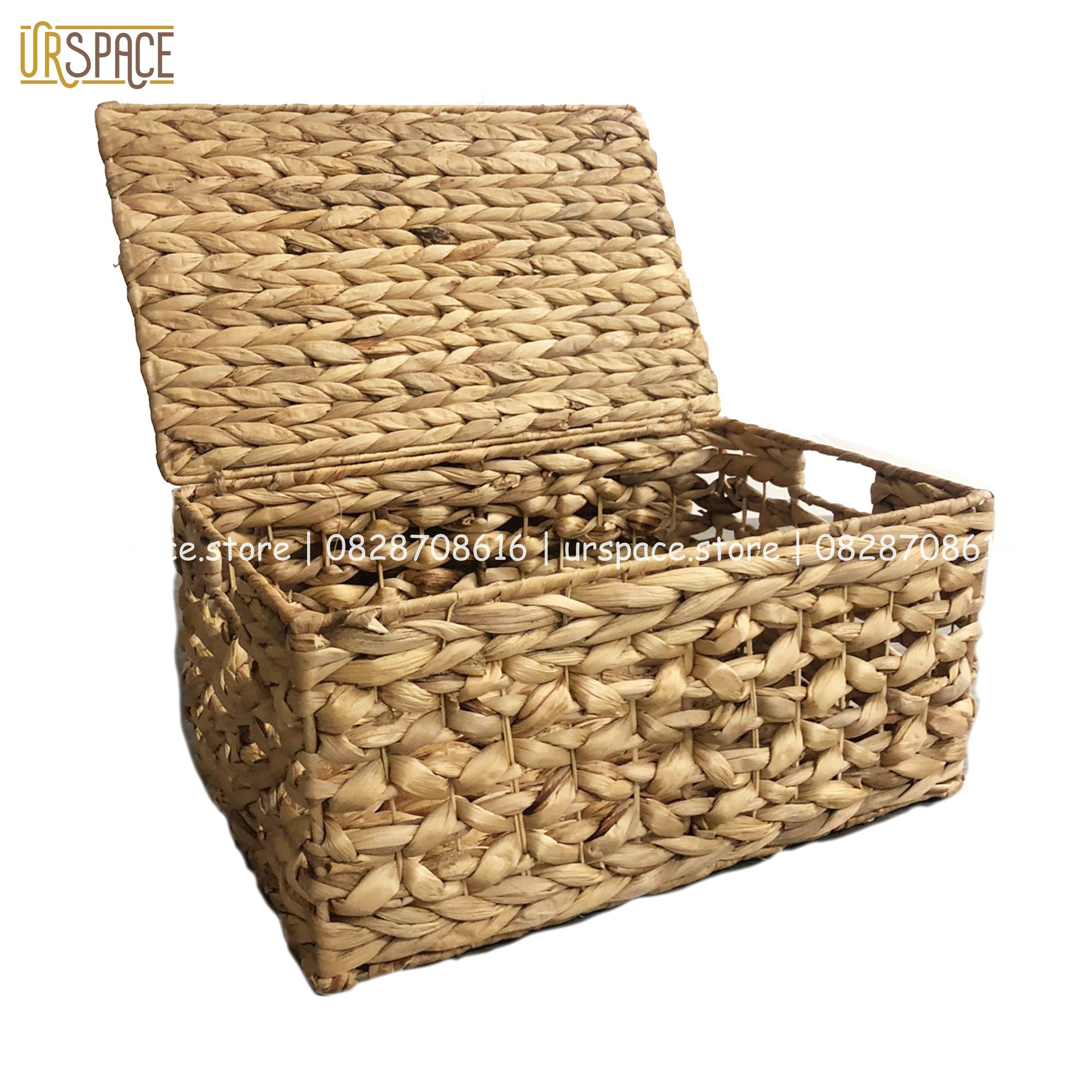 Sọt cói chữ nhật có nắp đựng quần áo, trang trí decor/ Hand woven water hyacinth storage box