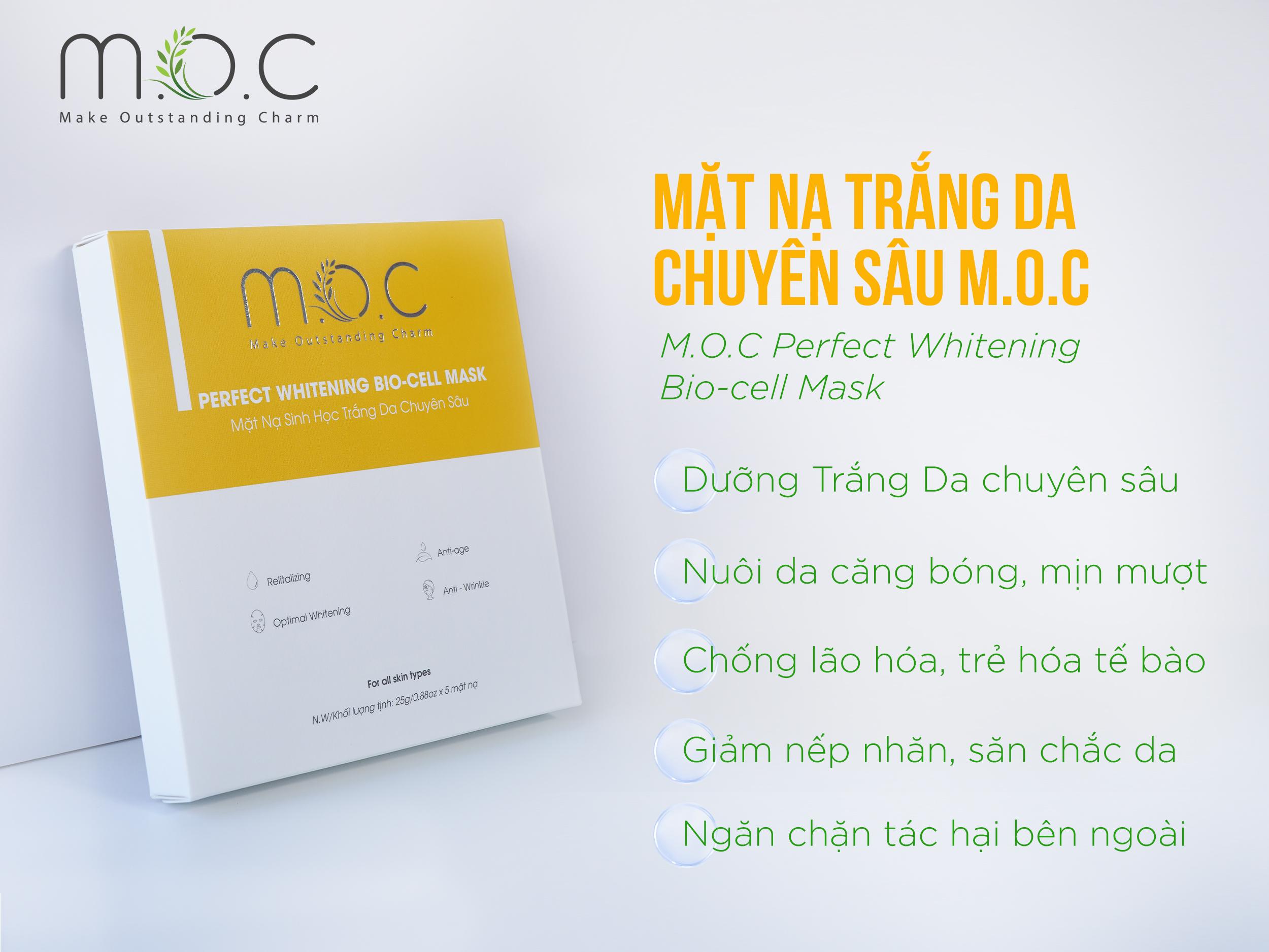 Mặt nạ trắng da chuyên sâu M.O.C - Nuôi da căng bóng, mịn mượt, săn chắc - Chống lão hóa, trẻ hóa tế bào - Giảm nếp nhăn, cải thiện đốm nâu - Ngăn chặn tác hại từ bên ngoài
