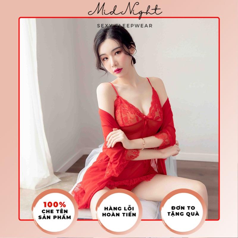 Bộ Đồ Ngủ Ren Sexy - Váy Ngủ Gợi Cảm Mid Night Sexy - Đồ Lót Gợi Cảm Nữ Size Lớn Xuyên Thấu Cám Dỗ - Màu Hồng Cánh Sen