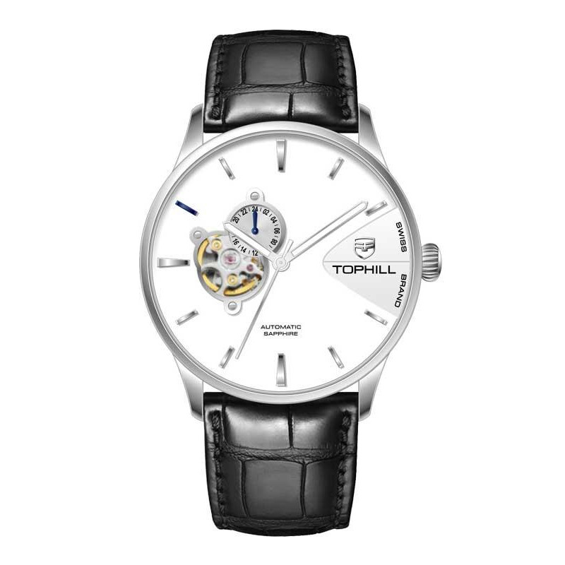 ĐỒNG HỒ TOPHILL TW083G.PB1258 Dây da và vỏ thép 316L, máy automatic, kính sapphire