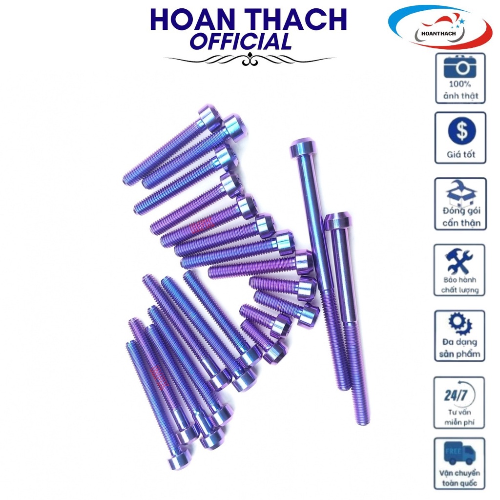 Bộ Ốc Titan Gr5 Đầu Trụ Xanh Tím Gắn 2 Bên Lốc Máy Xe Exciter 150 ( 21 Con ) HOANTHACH SP000311