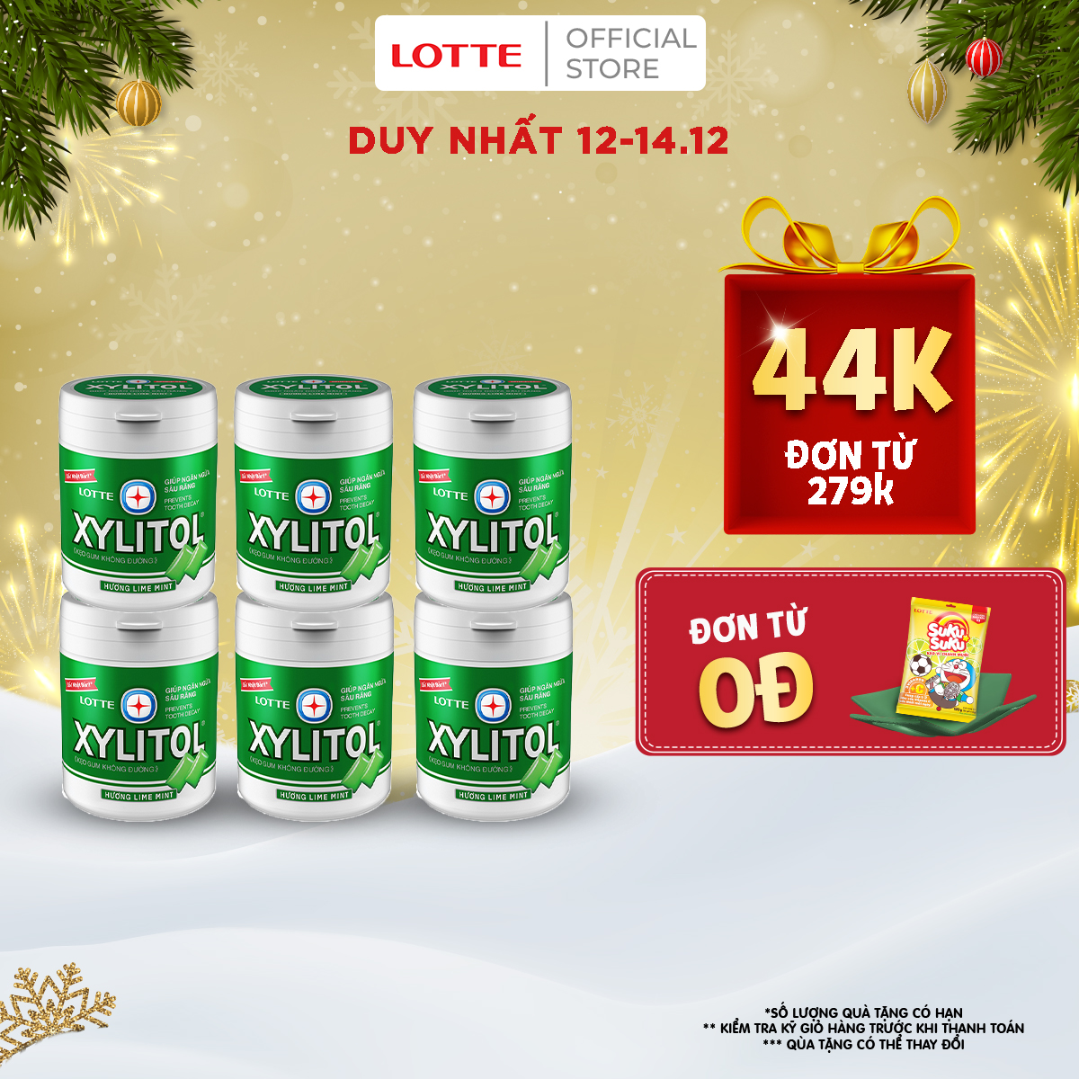 Combo 6 hũ Kẹo Gum không đường Lotte Xylitol - Hương Lime Mint 130,5 g