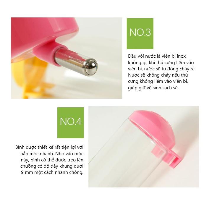 Bình nước tự động gắn chuồng cho chó mèo 500ml