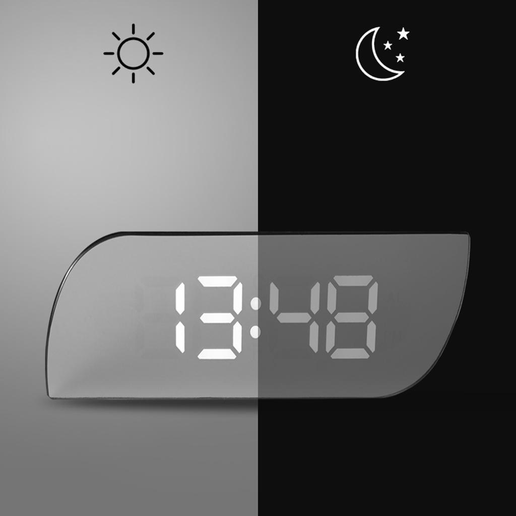 USB Large Digital LED Alarm Desk Snooze Mirror Bedside Clock