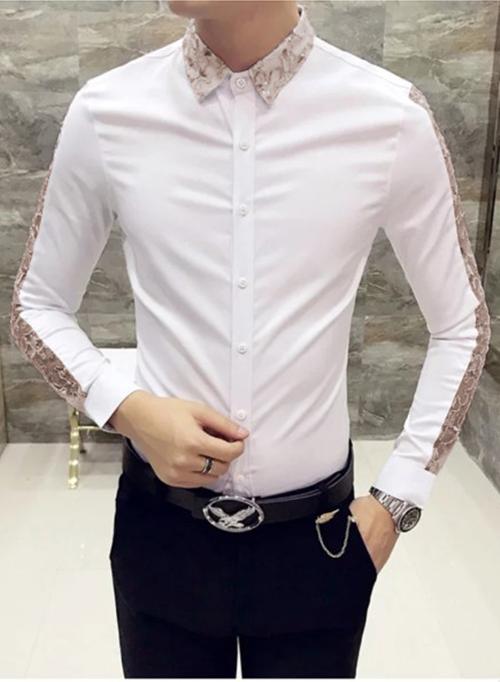 Áo Sơ Mi Nam Dài Tay Phối Ren Cổ Trẻ Trung