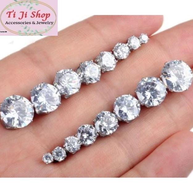 Bông tai nam nữ khuyên nụ đá trắng INOX không đen - 1 chiếc