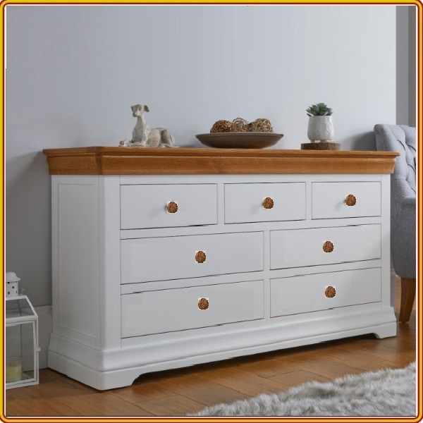 Tủ 7 ngăn kéo Tundo màu trắng phối 140 x 44 x 83 cm