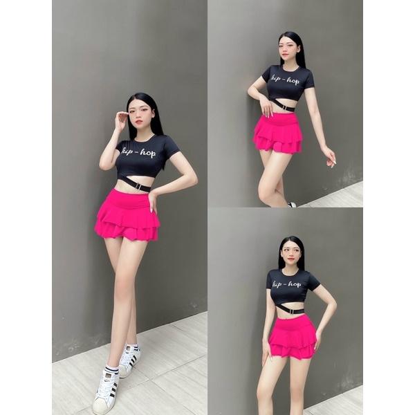 Set bộ váy 2 tầng áo croptop hiphop tập nhảy aerobic, Zumba, khiêu vũ, trang phục biểu diễn, đi bơi,đi biển nữ