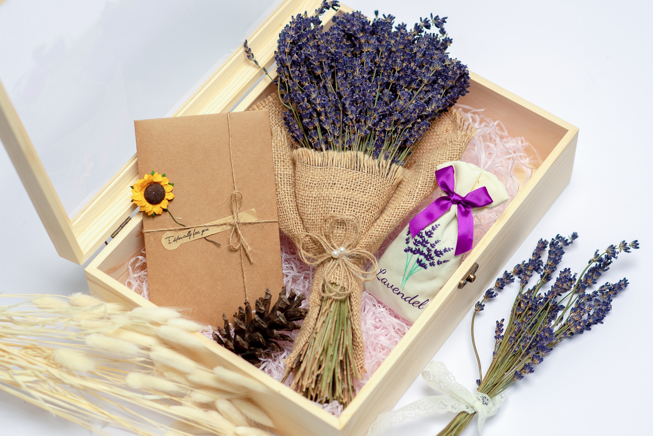 Set hộp quà gỗ hoa Lavender cao cấp nhập khẩu Pháp Wooden Big tặng người yêu, thầy cô dịp 20/10, 20/11 , valentine