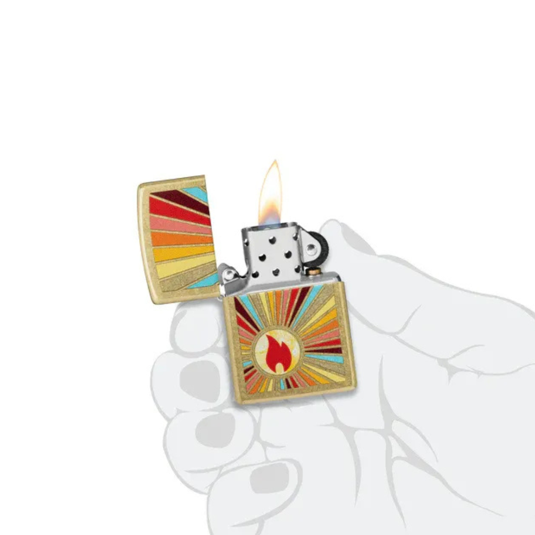 Bật lửa Zippo Beaming Flame Design - Dòng Street Brass Vàng Đồng Cổ Điển Chính Hãng Mỹ, Chống Gió Cao Cấp