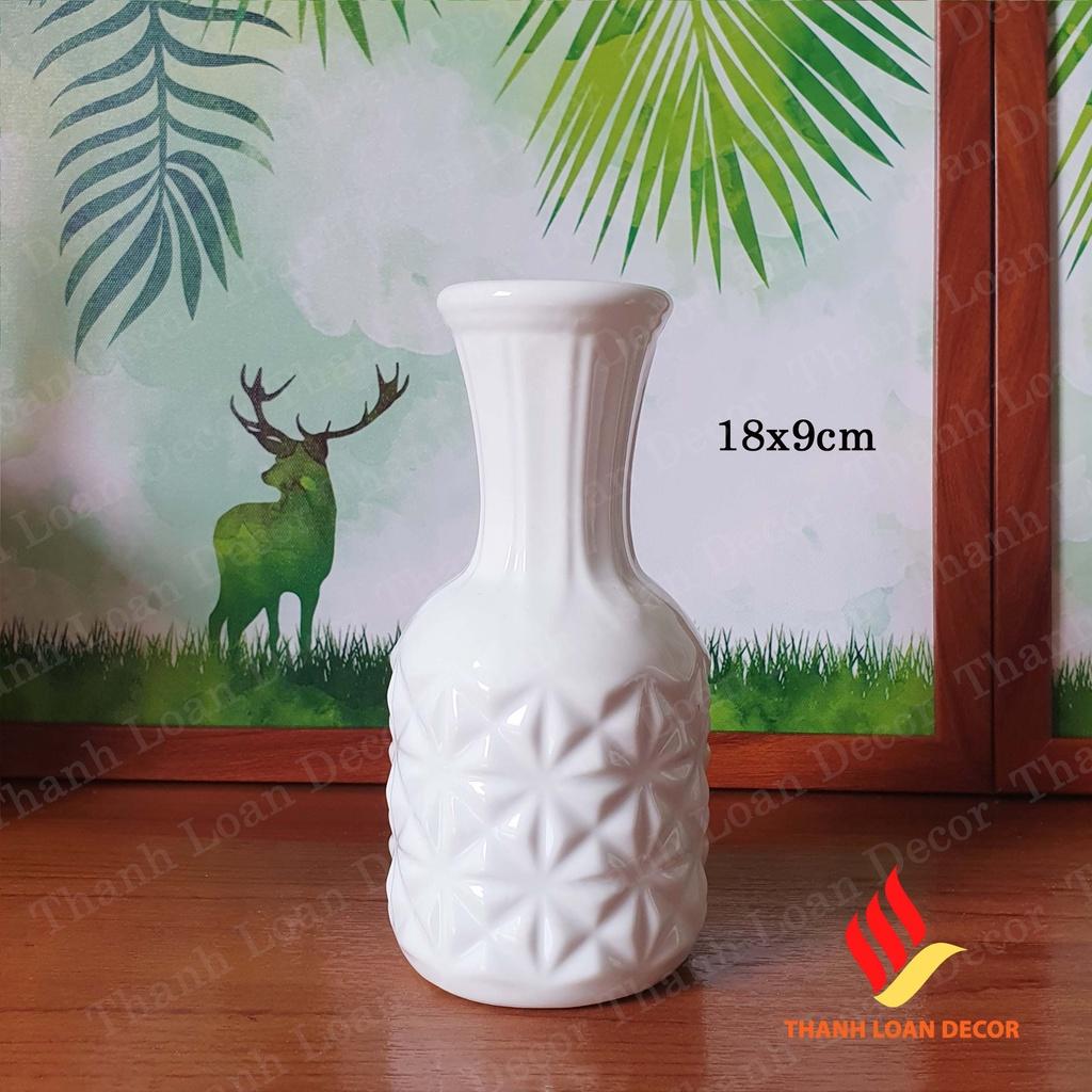 Bình hoa gốm sứ Bát Tràng cao 16 cm - 19 cm - Lọ hoa mini decor trang trí để bàn - Men sứ sương trắng