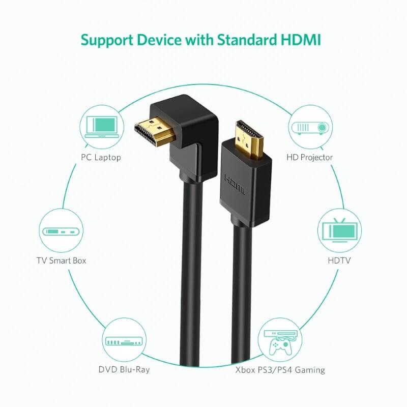 Ugreen UG10172HD103TK 1M màu Đen Cáp tín hiệu HDMI chuẩn 1.4 đầu bẻ góc 90 độ - HÀNG CHÍNH HÃNG