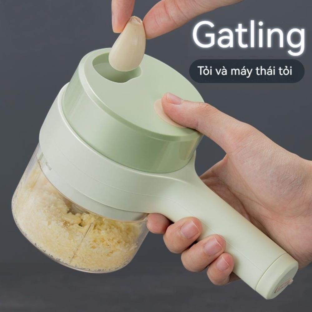 Máy xay mini cầm tay đa năng 4in1, dụng cụ thái lát tỏi ớt rau củ, máy xay đồ ăn dặm cho bé, sạc pin bảo hành 12 tháng