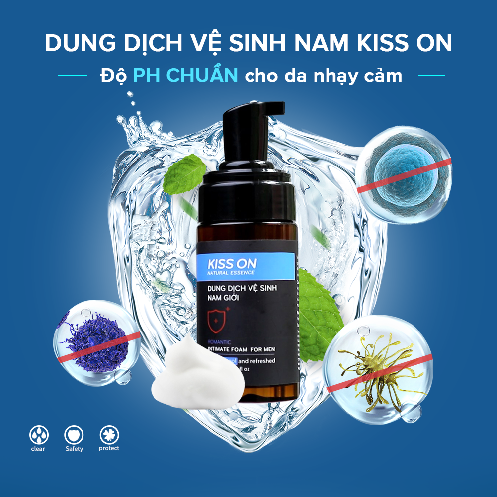 Dung dịch vệ sinh nam tạo bọt KISS ON giúp làm sạch, khử mùi hôi, ngăn vi khuẩn, nấm ngứa thành phần thiên nhiên JN-KI-VS01