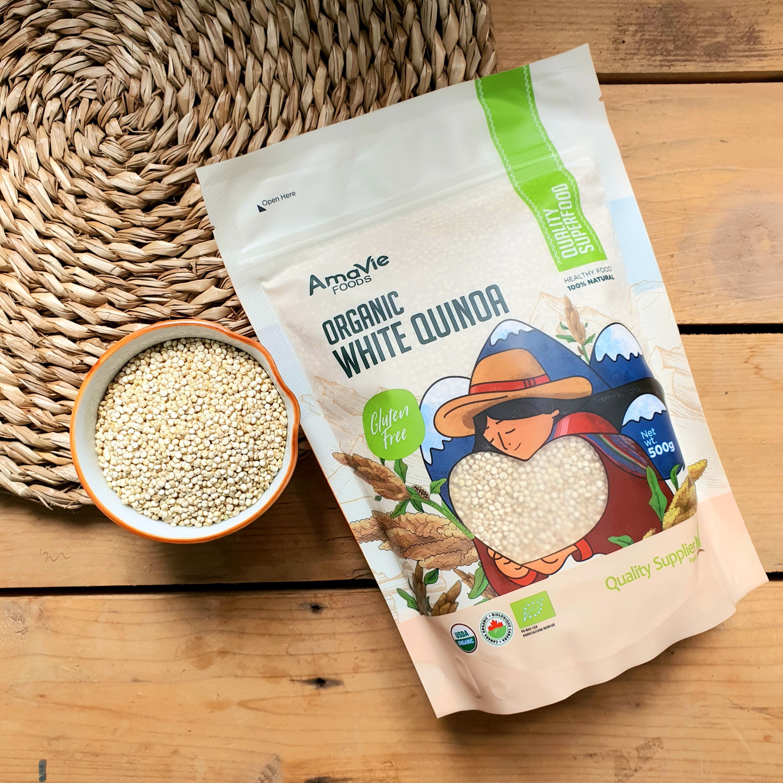 Hạt diêm mạch trắng - diêm mạch 3 màu hữu cơ Quinoa 500gr (AmaVie Foods)