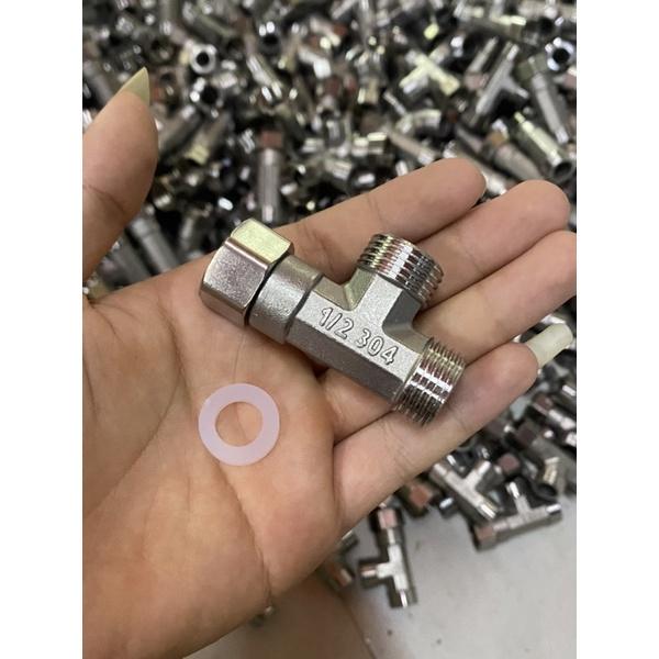TÊ 2 REN NGOÀI 1 ĐẦU ỐC INOX GIÁ SỈ , TÊ CHIA NƯỚC BỒN CẦU VÀ VÒI XỊT VỆ SINH INOX (Tặng Kèm Doong Cao Su