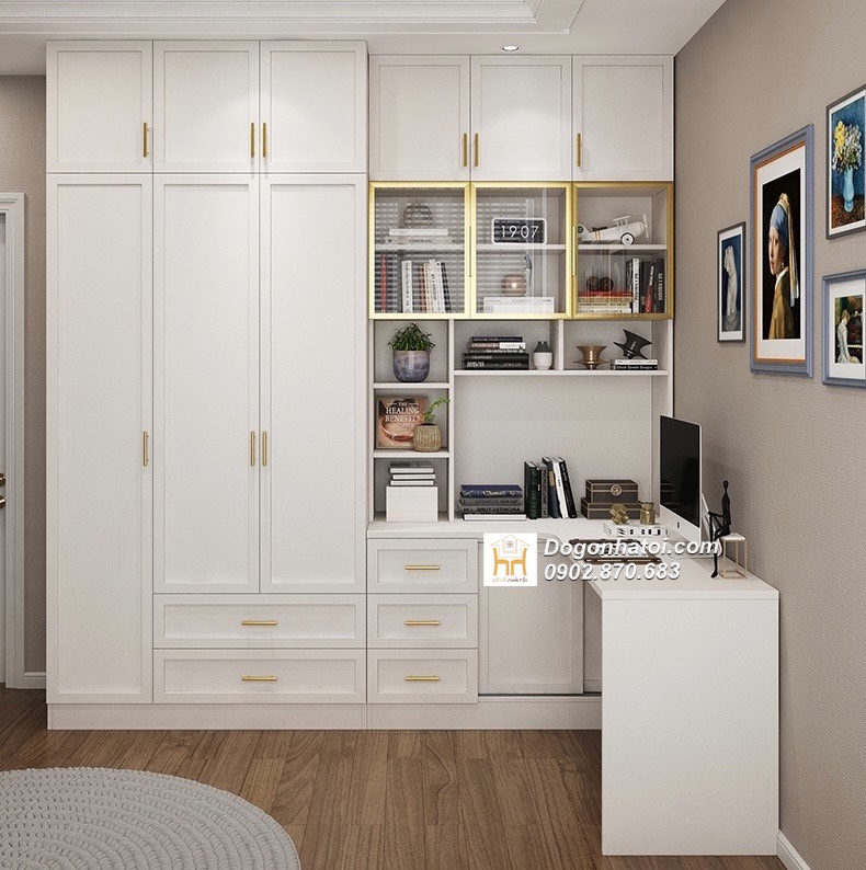 Bàn làm việc kết hợp tủ quần áo phong cách tân cổ điển 2m4 x 2m4 - TA214