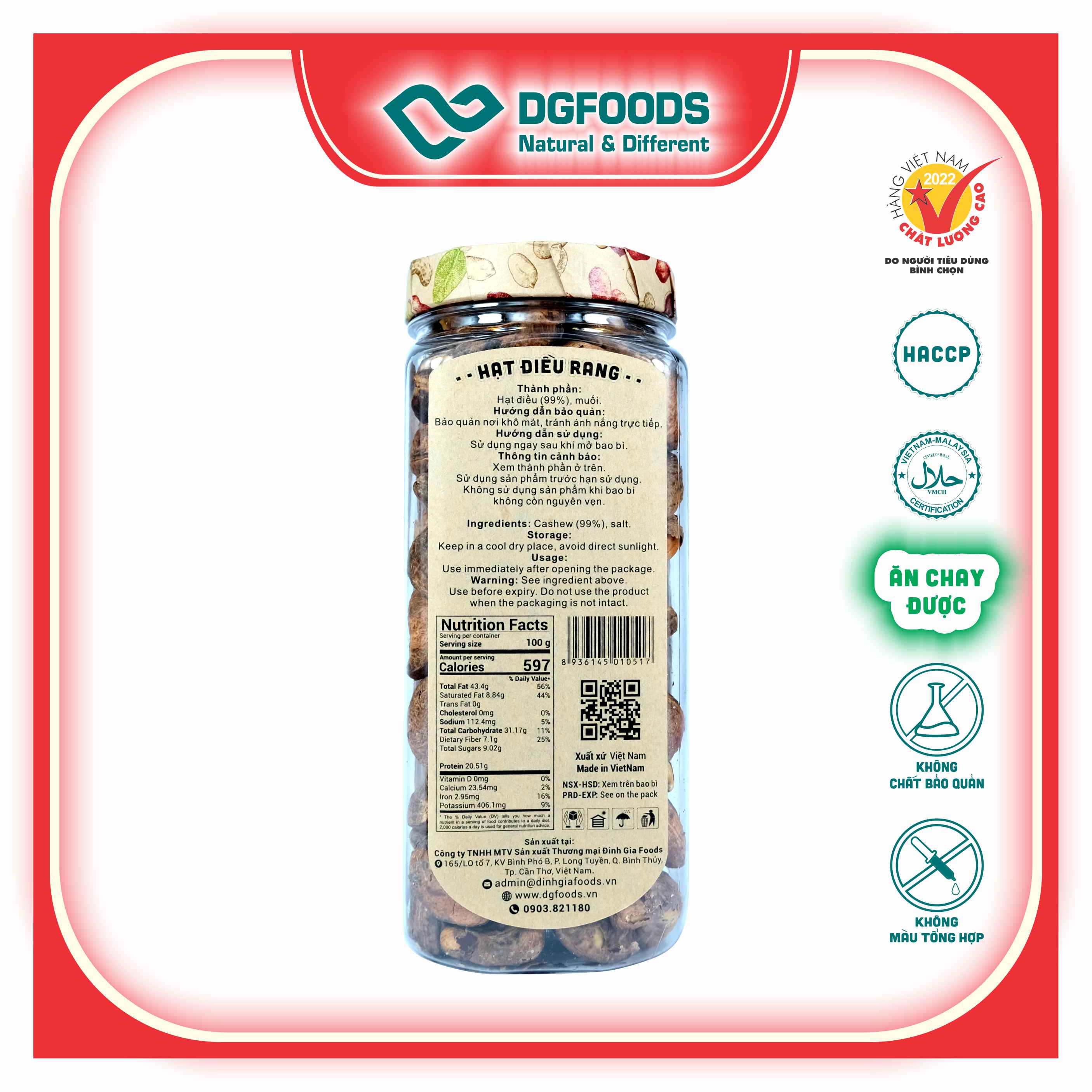 Hạt Điều Rang DGfoods 270g/ Roasted cashew/ HVNCLC, Haccp, Halal, Ăn chay, Ăn kiêng, Đặc sản Cần Thơ, Hạt điều bình phước