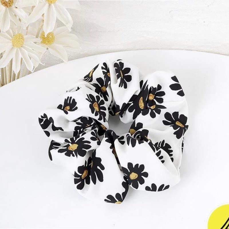 Dây Buộc Tóc Scrunchies Vải Lụa Cao Cấp Họa Tiết Hoa Cúc Xinh Xắn Dễ Thương N05