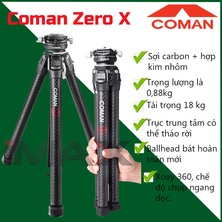 Chân máy ảnh Coman Zero X, Carbon - Hàng chính hãng